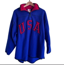 Vintage Sport Venezia USA Red Blue Fleece Large Quarter Zip Pullover Sportswear