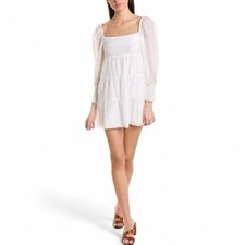 Alice + Olivia Voile Silk Blend Long Sleeve Babydoll Dress Small Open Bow Back