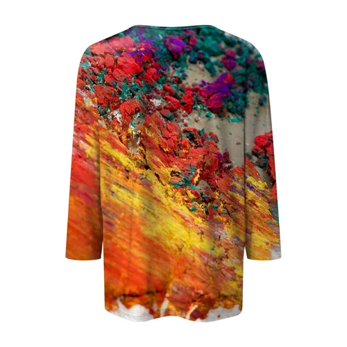 3/4 Length Sleeve Womens Tops Casual Loose Fit V-neck Shirts Floral Tunic Tops - Picture 9 of 51