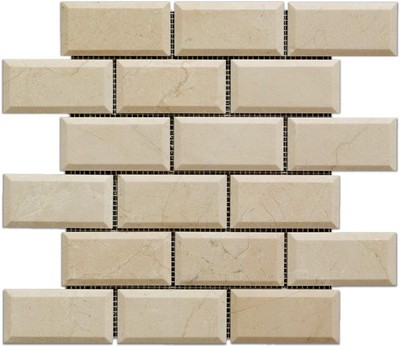 Crema Marfil Marble 2 X 4 Brick Mosaic Tile,Polished & Beveled-Box of 5 sq. ft.