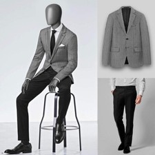 Men Jackets Blazer Coats Notch Lapel Business Check Single Breasted Tweed Formal