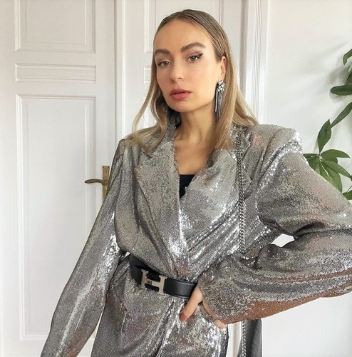 ZARA SILVER SEQUINNED SHOULDER PADS BLAZER JACKET SIZE XS UK 6 8 - Picture 3 of 24