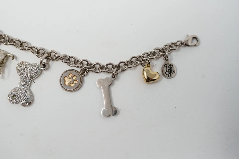 I LOVE MY DOG Charm Pulsera Arco Cristal Hueso Tono Plata Pequeños Regalos 7.25" Foto 4 de 4