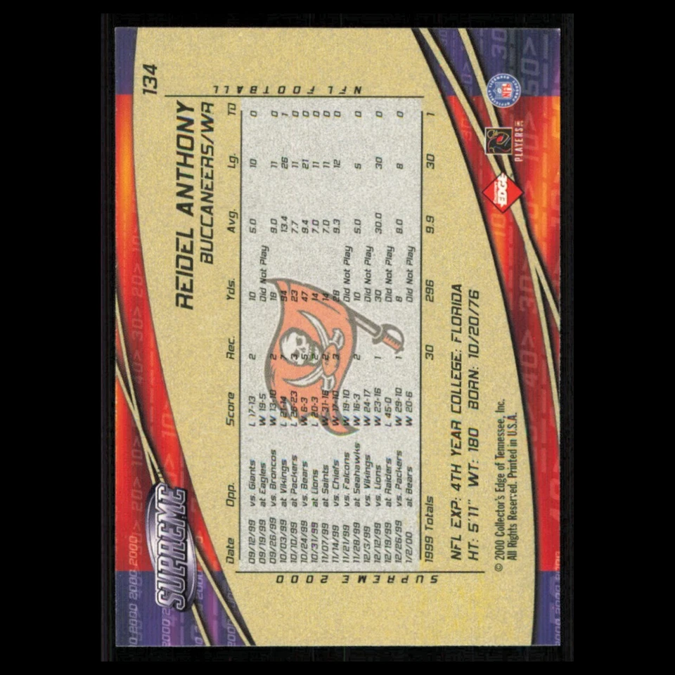 Reidel Anthony #134 2000 Collectors Edge Supreme Tampa Bay Buccaneers Football - Image 2 of 3