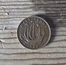1942 UK Half Penny King George VI WWII Era Bronze Coin Z2513