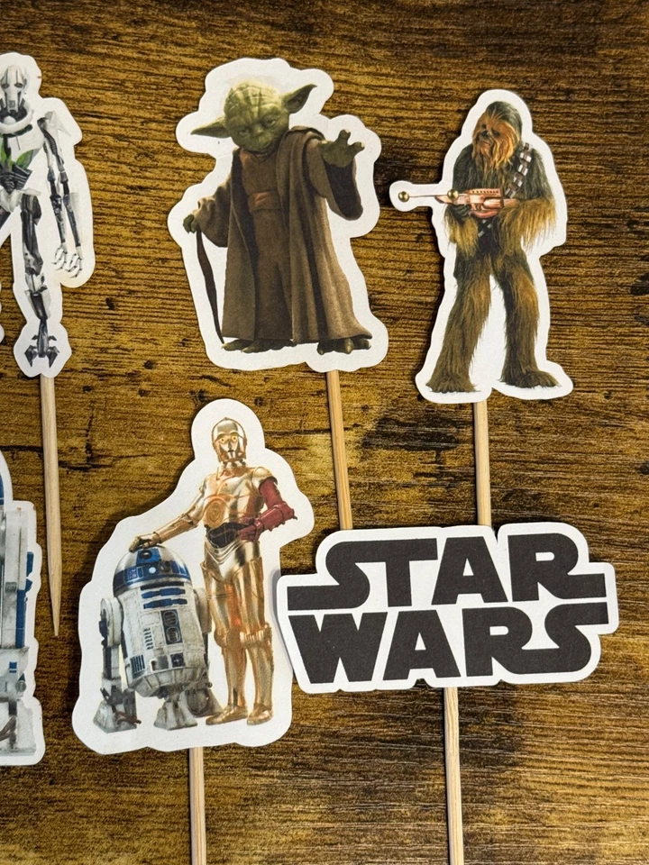 8 selecciones de madera vintage de recortes de papel para pasteles de cumpleaños de Star Wars  Foto 4 de 4