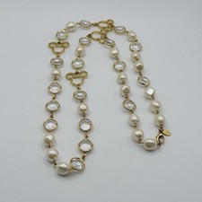 Vintage DISNEY Faux Pearl Crystal Gold Mickey Mouse Head 26  Fashion Necklace