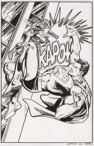 SUPERMAN vs SPIDER-MAN Cover Recreation Original art comic Marvel DC Spiderman 1