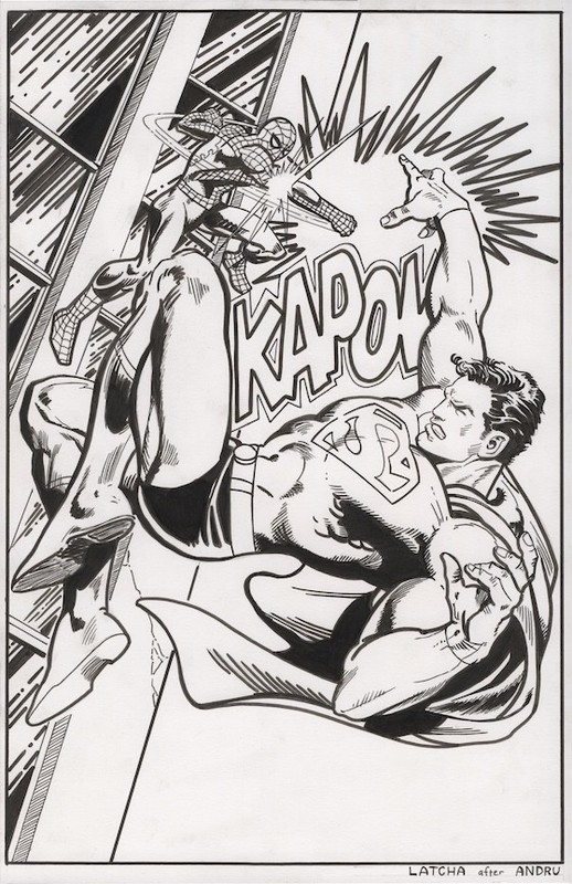 SUPERMAN vs SPIDER-MAN Cover Recreation Original art comic Marvel DC Spiderman 1