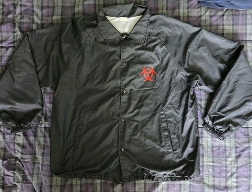 Vintage HAZ-MAT Biohazard Symbol Graphics Mens XL Black Windbreaker Jacket🔥🔥 - product listing photo