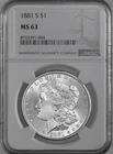 1881-S  $1  MORGAN SILVER DOLLAR  "SAN FRANCISCO"  NGC MS63  #8703391-004