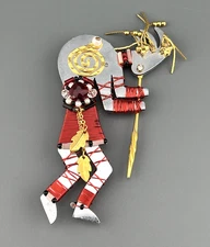Vintage Liztech Artisan Jewelry 1992 Kokopelli Brooch Pin Large Silver tone Red