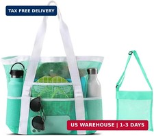 2pcs Mesh Beach Bag,Large Beach Totes with Shell Bag for women, Foldable Portabl