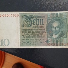 Germany 10 Reichsmark Banknote 1929 Serial G-05047525 Uncertified Ungraded