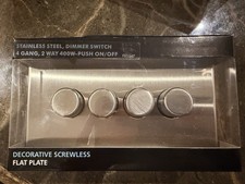 BG Newlec Screwless Flat Plate Quadruple Dimmer Switch Brushed Steel 4 Gang 400W
