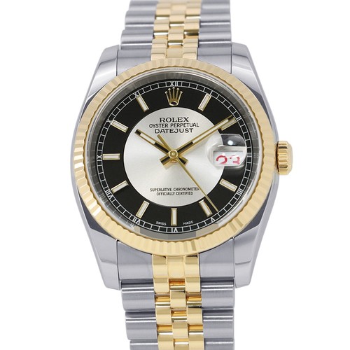 ROLEX Datejust 36mm Steel 18K Yellow Gold Silver/Black Dial 116233