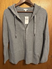 NWT 119 J. JILL MP Dark Gray Cotton Blend Zippered Sweater Hoodie
