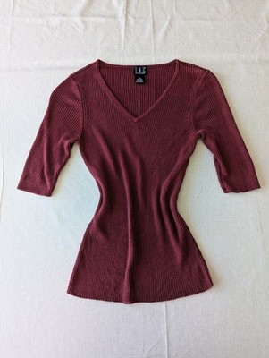 I.N.C Women's Silk Blend Y2K V-Neck Ribbed Top Medium 