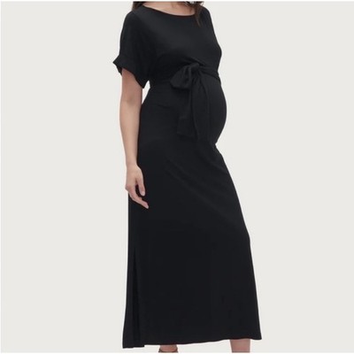 Hatch The Jersey Sona Dress Maternity Womens Size 1 S/M Black  Wrap Midi Dress