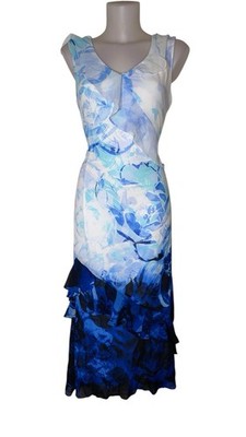 NWT Calvin Klein Sz 10 Womens Blue Floral Ombre Ruffled Cottagecore Maxi Dress