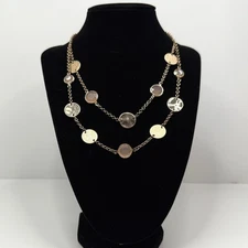 Layered Gold Tone Disc Statement Necklace Acrylic Rhinestone Fashion Jewelry 9in