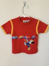 Vintage Mickey  Co Disney 18M Red Ribbed Construction Vehicles Graphic T Shirt