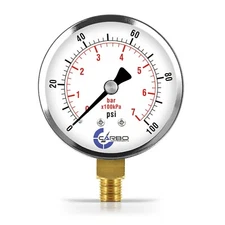 2-1/2" Pressure Gauge - Chrome Plated Steel Case, 1/4"NPT, Lower Mnt, 100 PSI