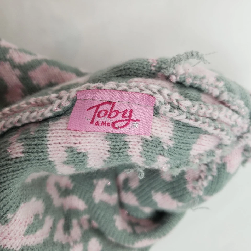 Sombrero Toby & Me Estampado Leopardo Rosa/Gris con Borlas Pom Pom 7-14 EXCELENTE ESTADO Foto 2 de 3