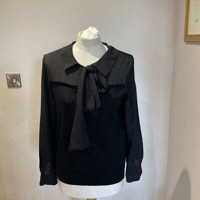 Claudie Pierlot 1 Seidenbluse Muschi Schleife Wolle Tunika Mixed Media Top Pullover Uk 8