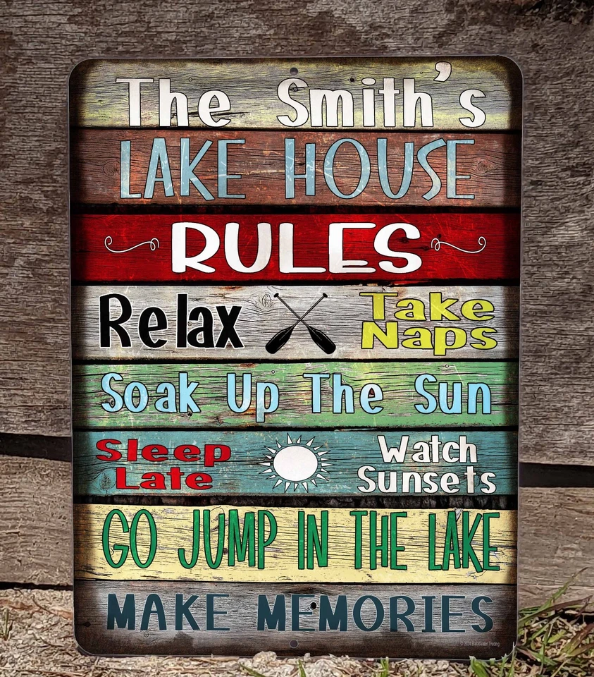 Personalized Lake House Rules Make Memories 9 x 12" Metal Cabin Cottage SIGN - Image 3 of 4