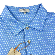Peter Millar Crown Sport Summer Comfort Double Skulls Heads Polo Shirt Blue Larg