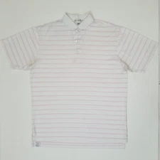 Peter Millar Men's Golf Polo Shirt Size M White/Pink stripes 100% Cotton