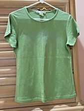 Fresh Produce Scoop Neck Green Textured Shimmer Cotton Stretch T-Shirt Tee M