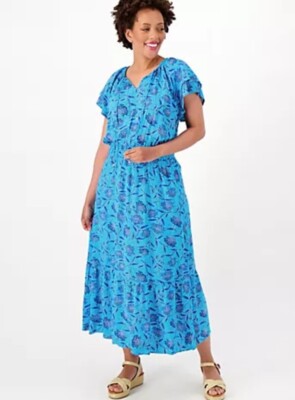 Destination 365 Petite Printed Short-Sleeve Midi Dress with Smocking PXS A596752