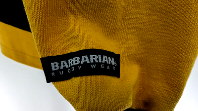BARBARIAN RUGBY WEAR Rugby Shirt Men's Black Yellow Striped BARBARIAN RUGBY WEAR Rugby Shirt Men's Black Yellow Striped