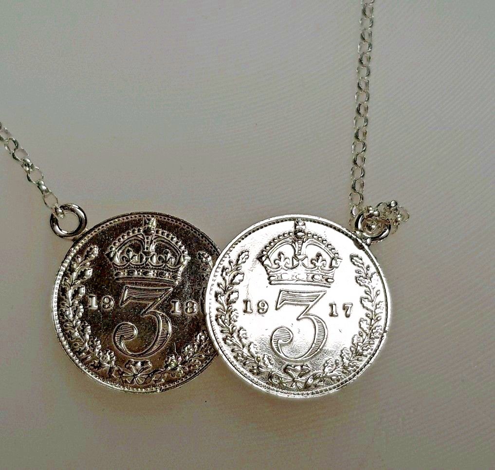 Two coin necklace ,solid sterling silver, genuine coins