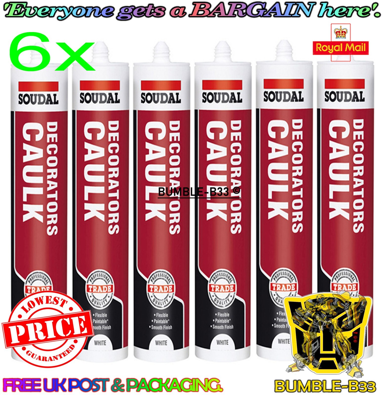 Decorators Caulk x4 Soudal Chalk Sealant PACK OF 4 Paintable Flexible Fast Dry - Image 13