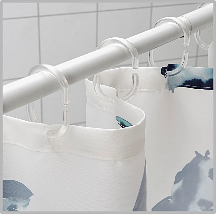 Pez Azul con Cortina de Ducha Blanca con 12 Anillos Molde Resistente al Moho 71"x71" Foto 3 de 4