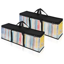 DVD Storage Bags Set of 2 Clear PVC Media Holder Case with Handles 2 Pack