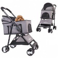 XL Pet Dog Stroller Foldable Detached Travel Carrier 4 Wheels w/Rain Cover Brake