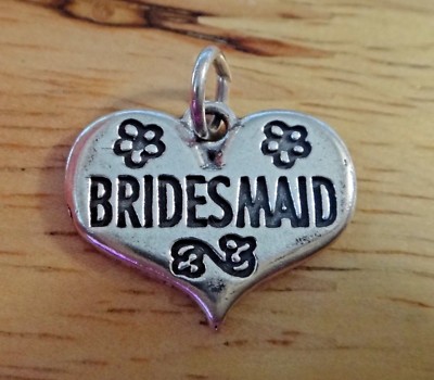 Sterling Silver 17x21mm 4 gram heavy Bridesmaid Heart Flowers Wedding Charm