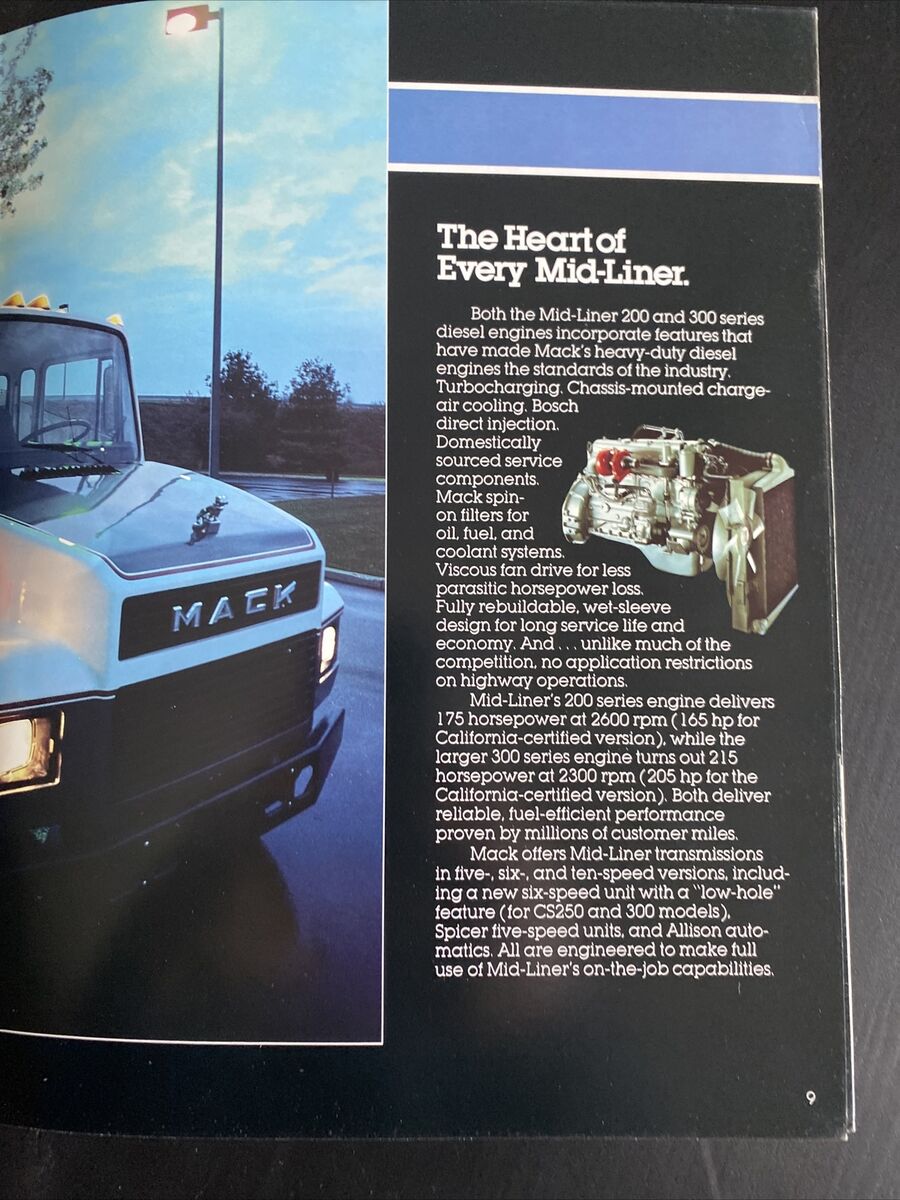 1985 MACK TRUCKS MID-LINER CS SERIES SALES BROCHURE/BOOKLET 1985 MACK TRUCKS MID-LINER CS SERIES SALES BROCHURE/BOOKLET