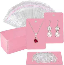 Pink Earring Cards for Selling Set with 100Pcs Earring Display Cards, 200 Pcs Ea