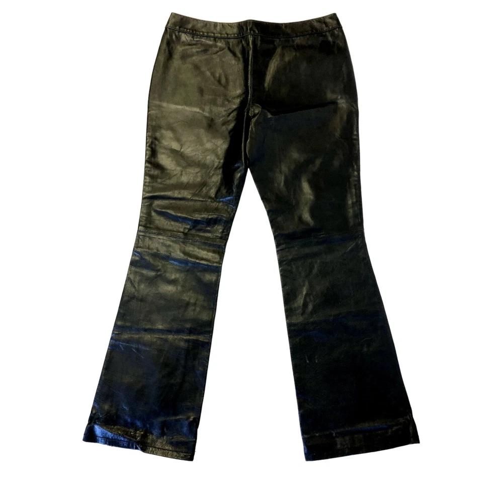 Vtg 90's Laura Leigh Women Black LEATHER Jeans Motorcycle Biker Boot Cut Pants - Image 2 of 4