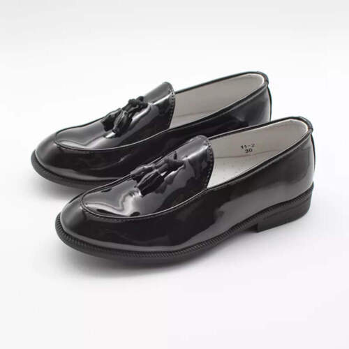New Boys Dress Shoes Black Faux Leather Slip on