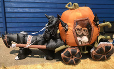 10 Ft Gemmy Halloween Inflatable Skeleton Grim Reaper Pumpkin Carriage READ