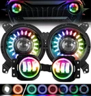 For Jeep Wrangler JL JLU Gladiator JT 9" RGB Halo LED Headlights Fog Light Combo