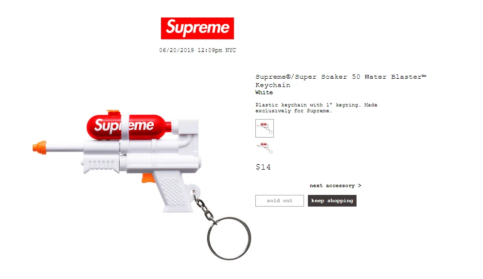 NOUVEAU Supreme Super Soaker 50 Water Blaster Porte clés blanc NEUF AUTHENTIQUE EN MAIN !