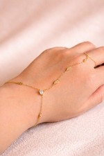 18K Gold-plated Sterling Silver Geometric Zircon Hand Chain Finger Bracelet