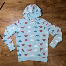 Kappa Hoodie Mens Large Green All Over Logo Pullover Sweatshirt Kangaroo Pocket